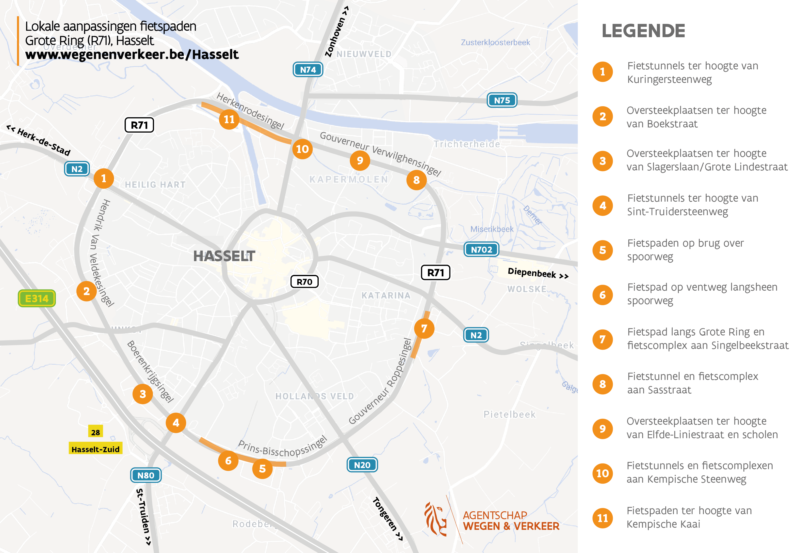 Vernieuwing fietspad 11 locaties Grote Ring Hasselt Wegen en verkeer